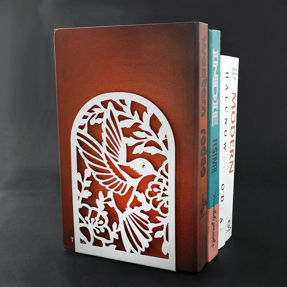Buchstützen aus Eisen mit Schwalben- und Blumenmotiv für Büro & Zuhause