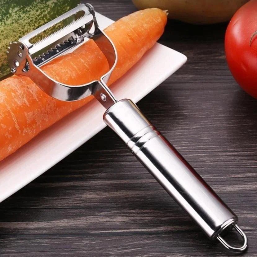 Effizient - Robust: Edelstahl 2-in-1 Schäler mit Julienne Reibe, 18 cm