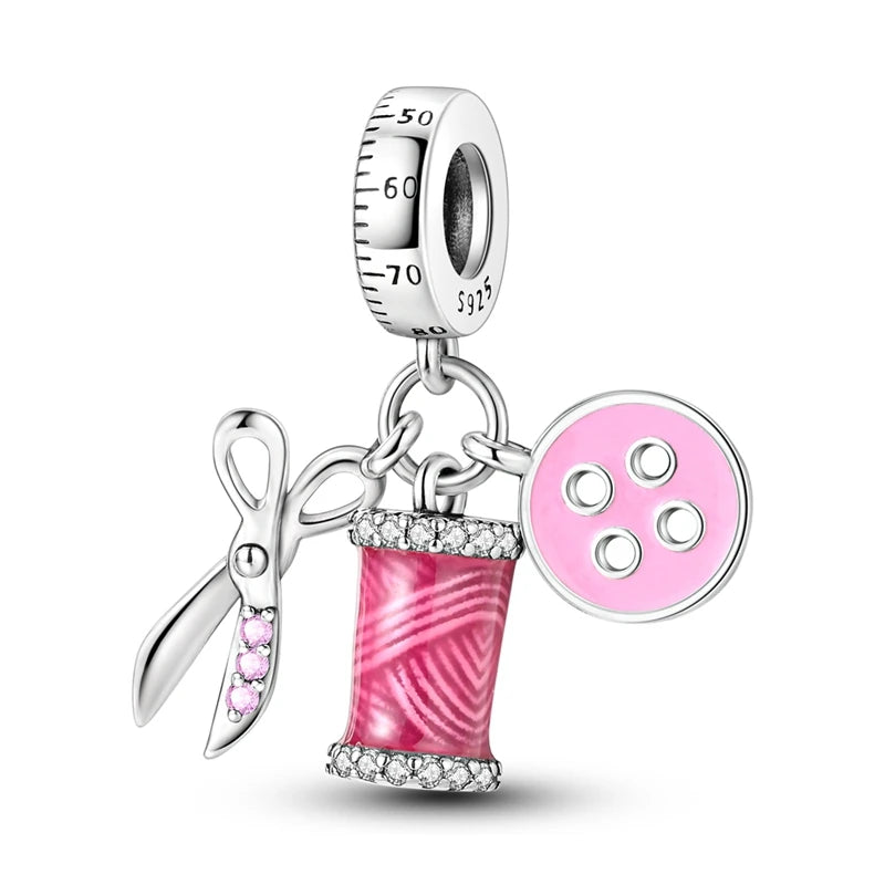 Romantische rosa 925 Silber Charms mit Zirkon – Herz - Parfüm Flasche Set