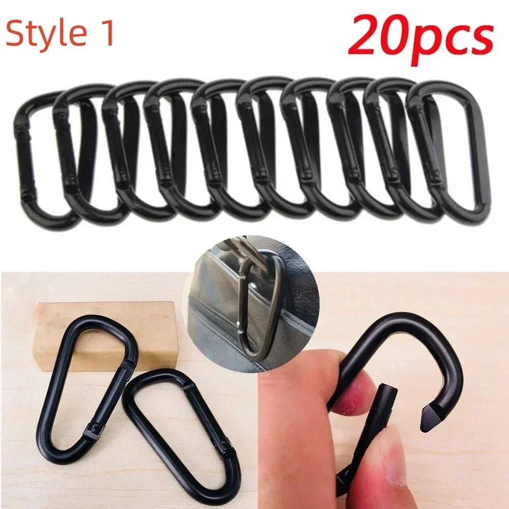 20 Stück schwarze und silberne Karabiner aus Aluminiumlegierung