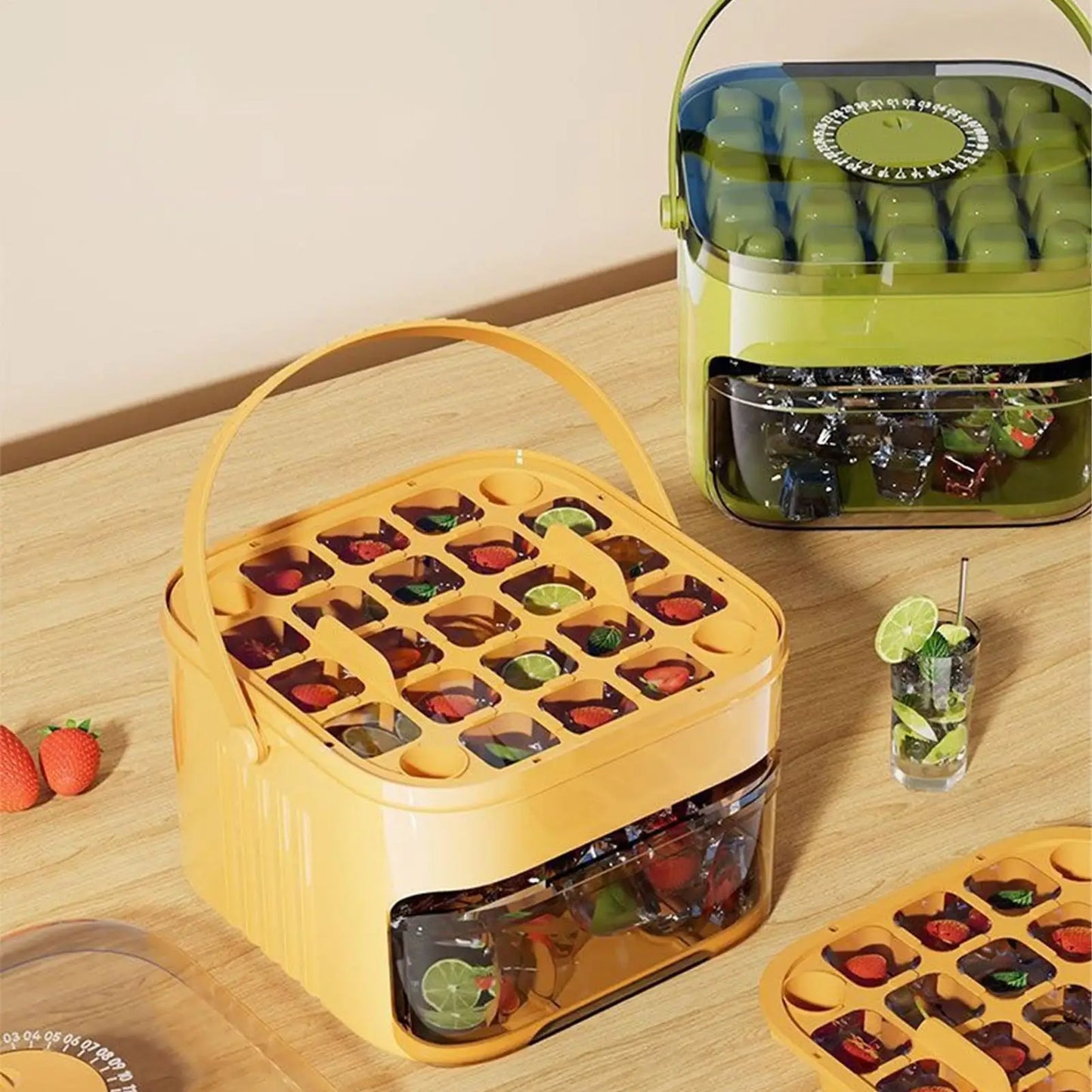 Doppel Schicht Eiswürfelform mit großem Fassungsvermögen und Deckel für Gefrierschrank