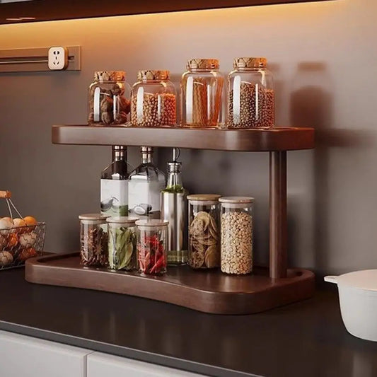 Vintage Holz Lagergestell mit Doppelter Ablage für Tassen und Gläser