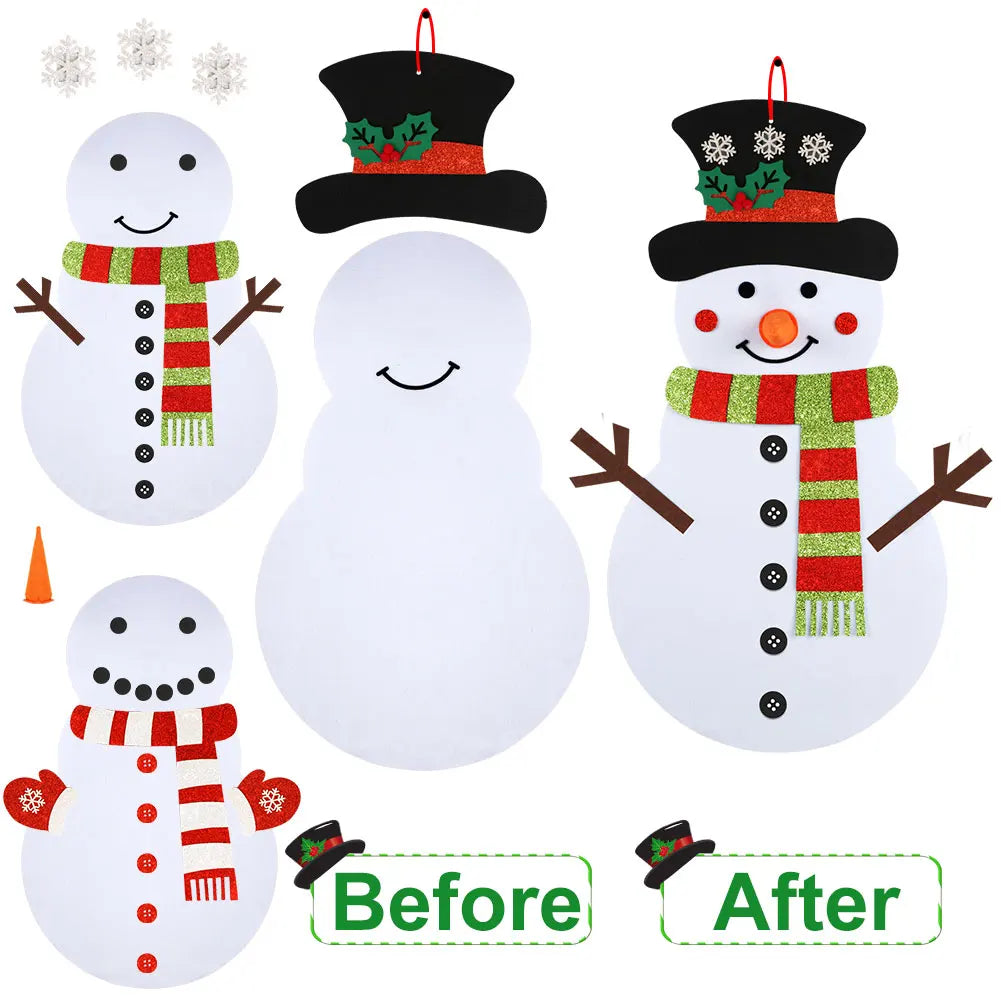 DIY-Weihnachtsschneemann Set aus Filz mit glitzernden Ornamenten