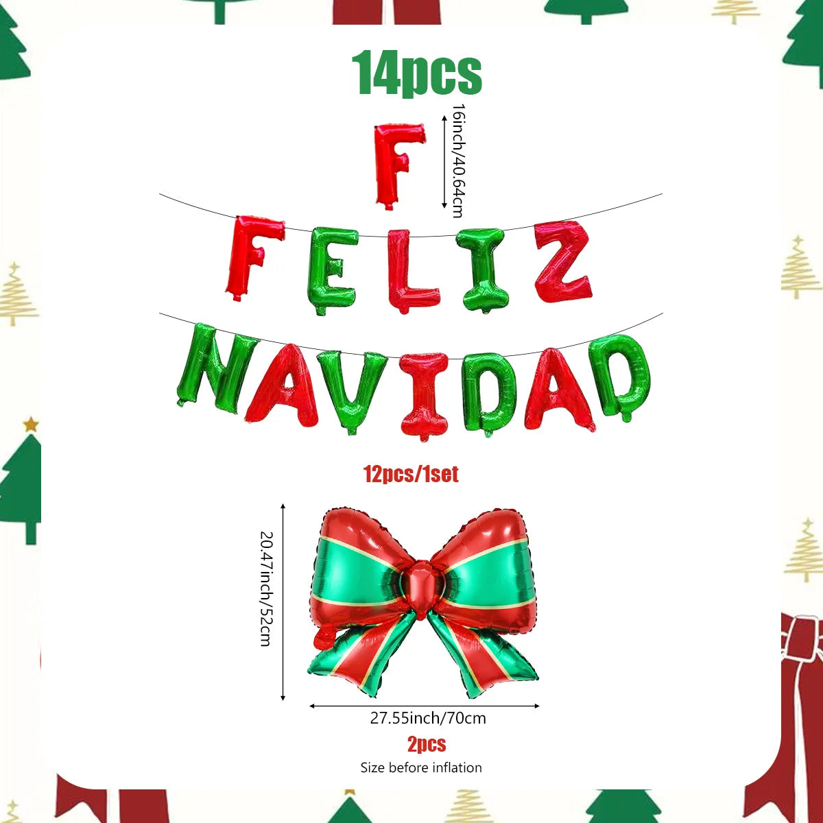 2/12/14-teiliges Weihnachts-Partyset mit roten und grünen Schleifenballons