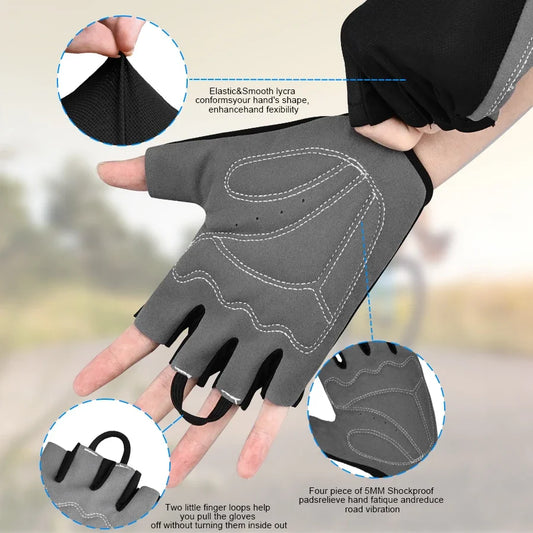 Stoßdämpfende Fahrradhandschuhe Halb Finger mit Gelpolster rutschfest