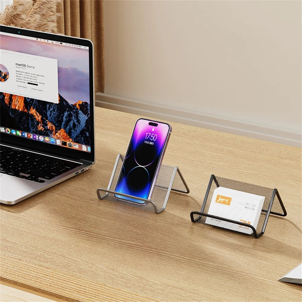 Schwarzer Metall Visitenkartenhalter und Desktop Organizer für Büro