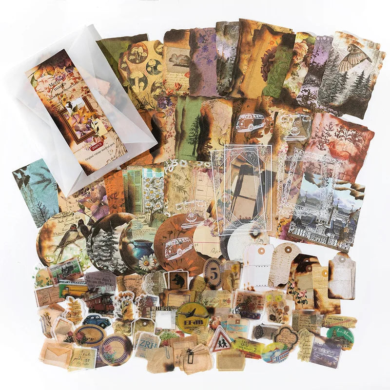 200-teiliges Vintage-Aufkleber- und Materialpapier-Set für Scrapbooking