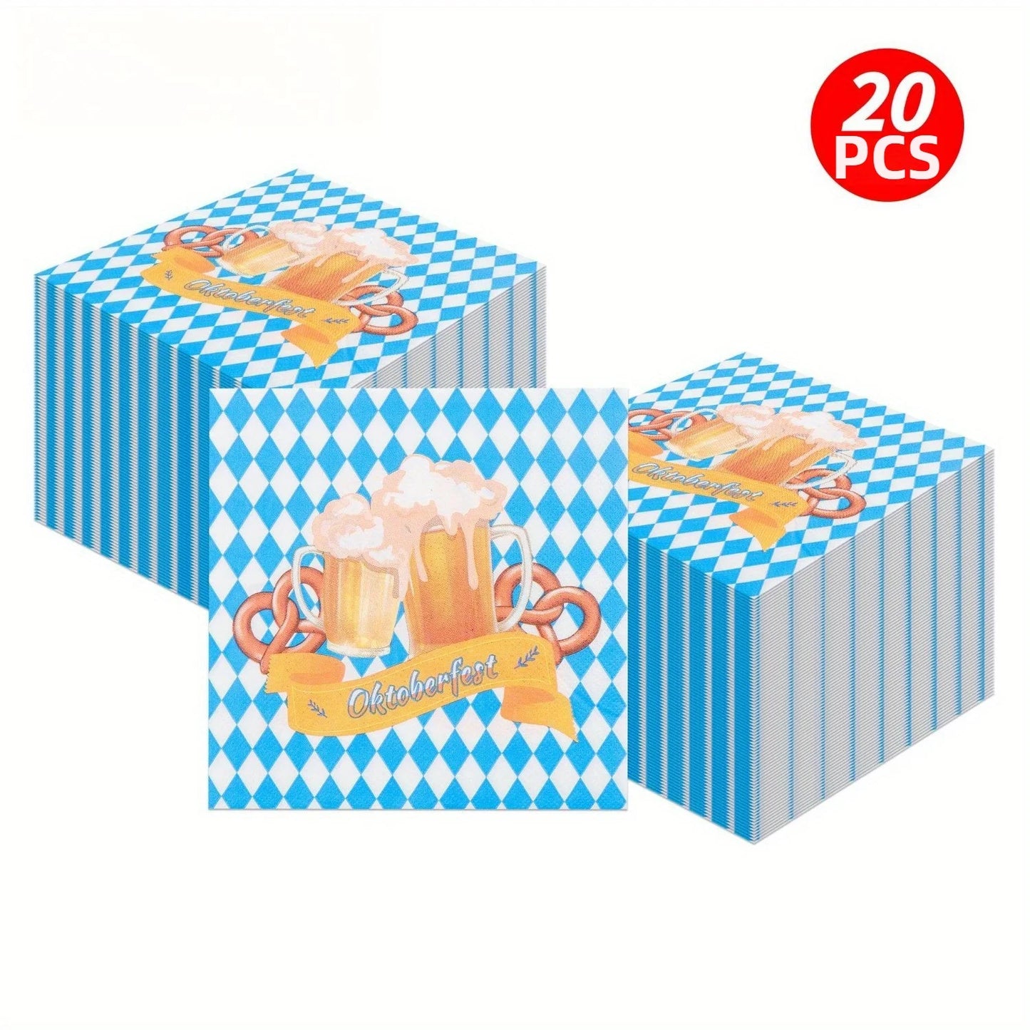 20er-Pack Party-Papierservietten 16,5x16,5 cm blau-weißes Diamantmuster