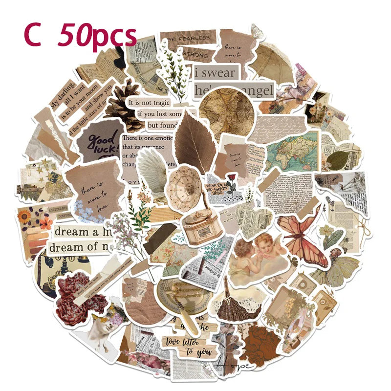 50-180 Stück vintage Stil Papieraufkleber für Scrapbooking und Dekoration
