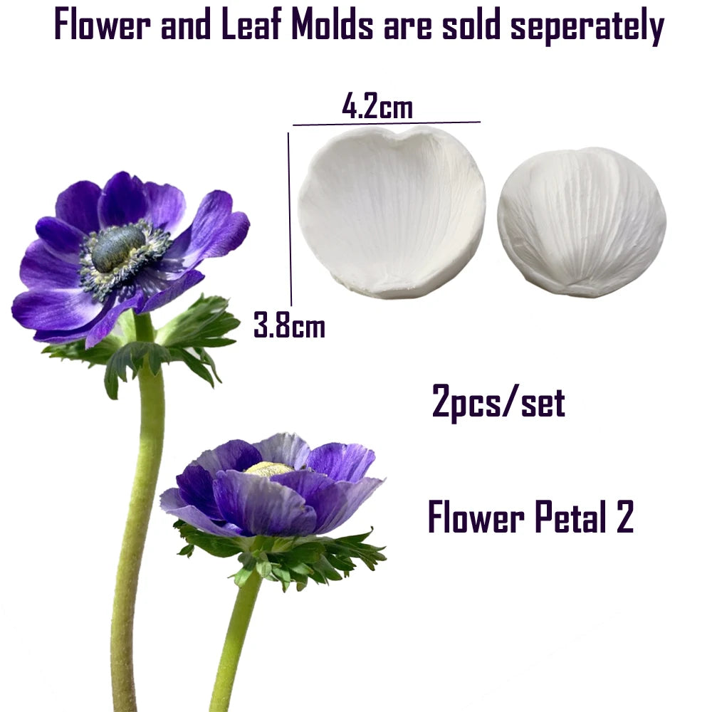 Silikon Cake Mold Set 2-teilig – Flexible Anemone Blätter Fondantform