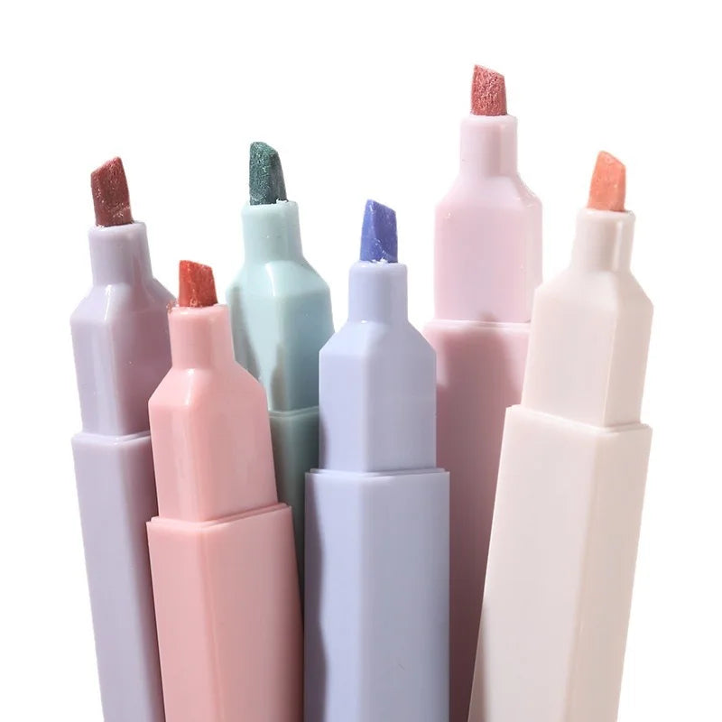 Kawaii Pastell Textmarker Set - 6 Farben für Schule und Notizen