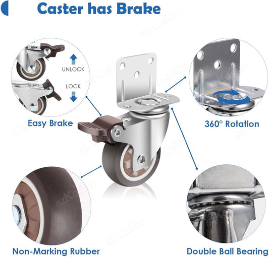 4er Set L-förmige Möbelrollen mit weichen TPE-Gummirädern 1-2 Zoll