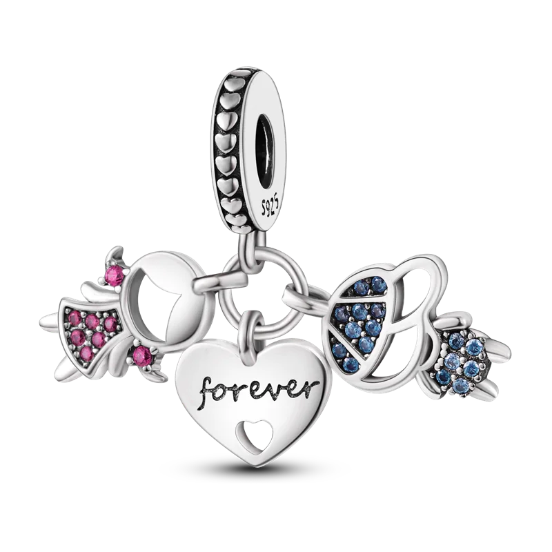925 Sterling Silber Charm mit rosa Schmetterling - leuchtenden Glühwürmchen