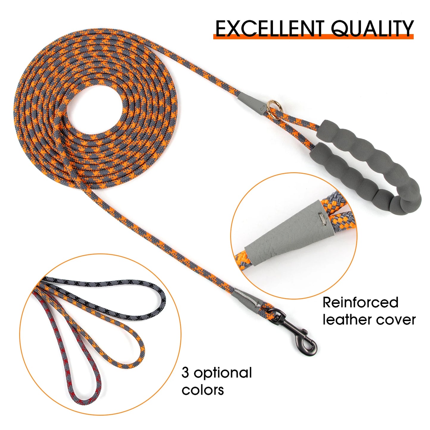 Sichere reflektierende Hundeleine mit Schnellspanner, robust - langlebig – 1,2-5m