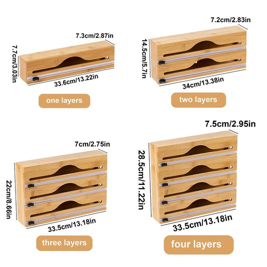 Bambus Küchenwickelspender mit Folie und Schneidebox zur Aufbewahrung