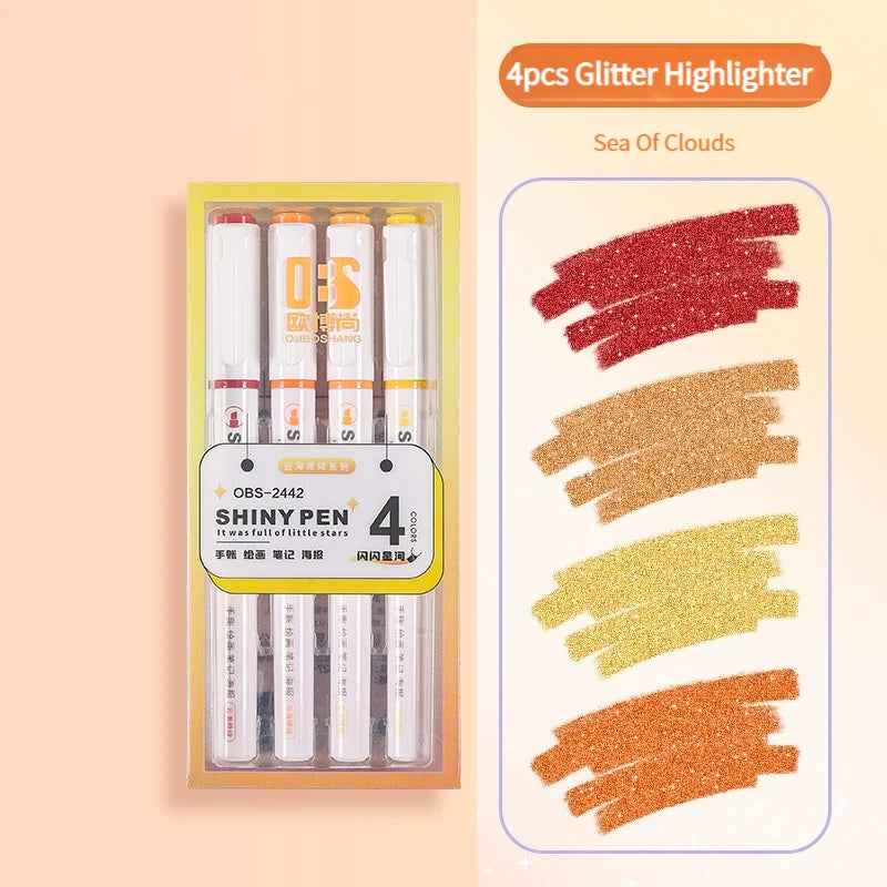 4 Farben Pastell Textmarker Set mit feiner Pinselspitze für Schule Büro