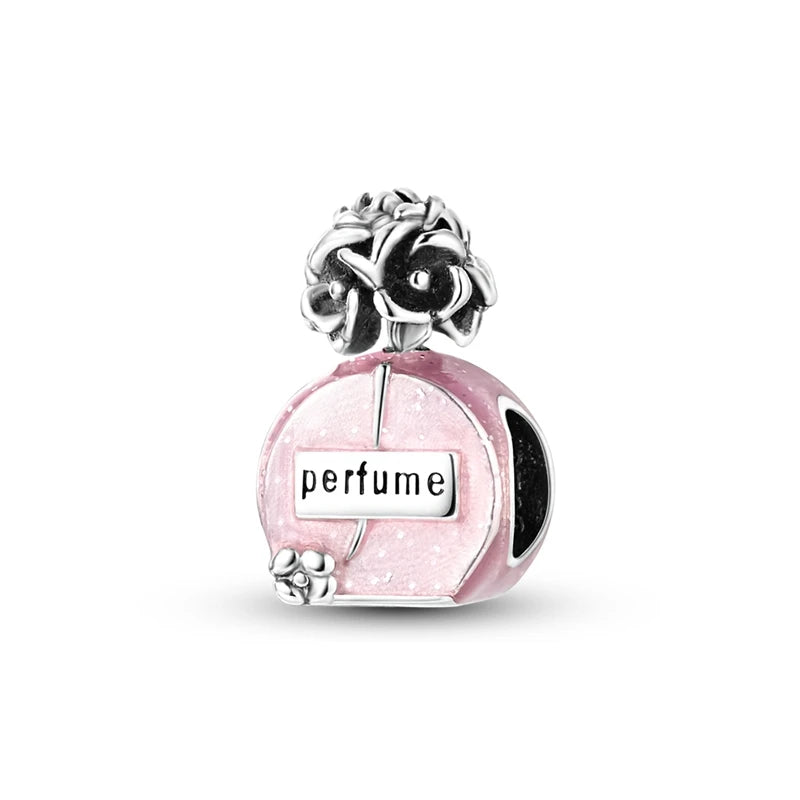 Romantische rosa 925 Silber Charms mit Zirkon – Herz - Parfüm Flasche Set
