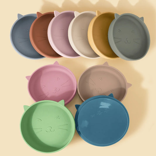 Silikon Baby Teller Saugplatte Katze Form BPA frei kindgerechtes Geschirr