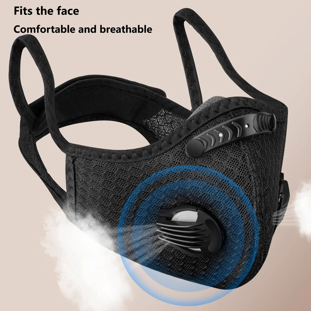 Atmungsaktive Sportmaske mit Aktivkohlefilter – waschbar, wiederverwendbar, Komfort für Männer