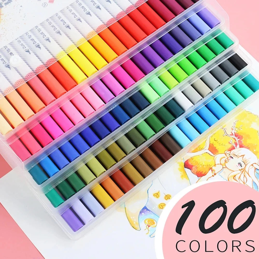 Doppelkopf Aquarell Marker Set bis 100 Farben für kreative Zeichnungen