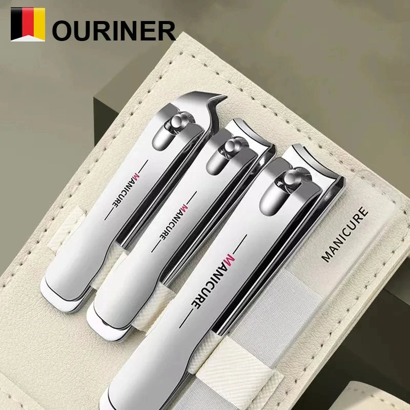 Präzises Nagelpflege-Set 4/10tlg mit Edelstahl-Tools - rotierender Leder-Tasche