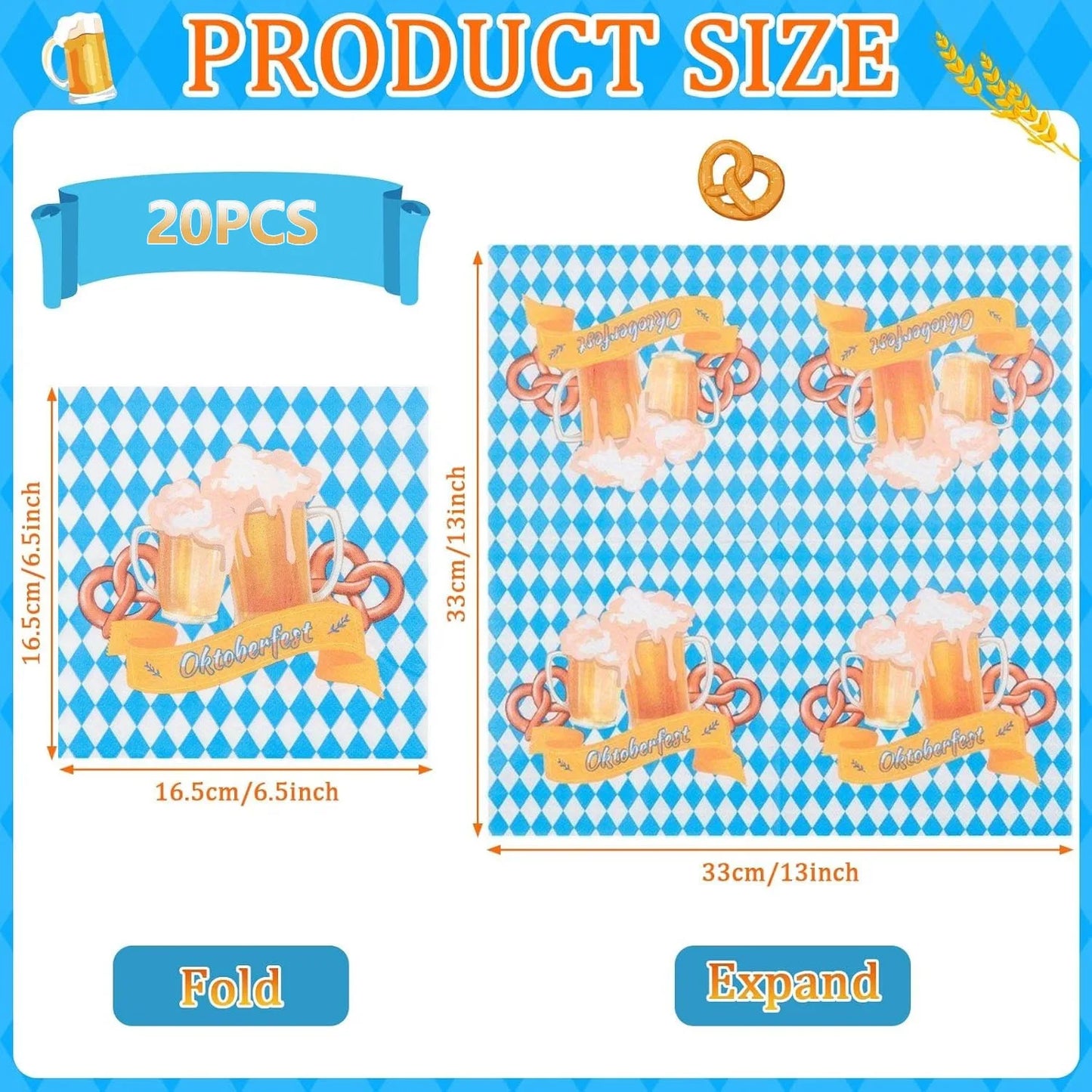 20er-Pack Party-Papierservietten 16,5x16,5 cm blau-weißes Diamantmuster