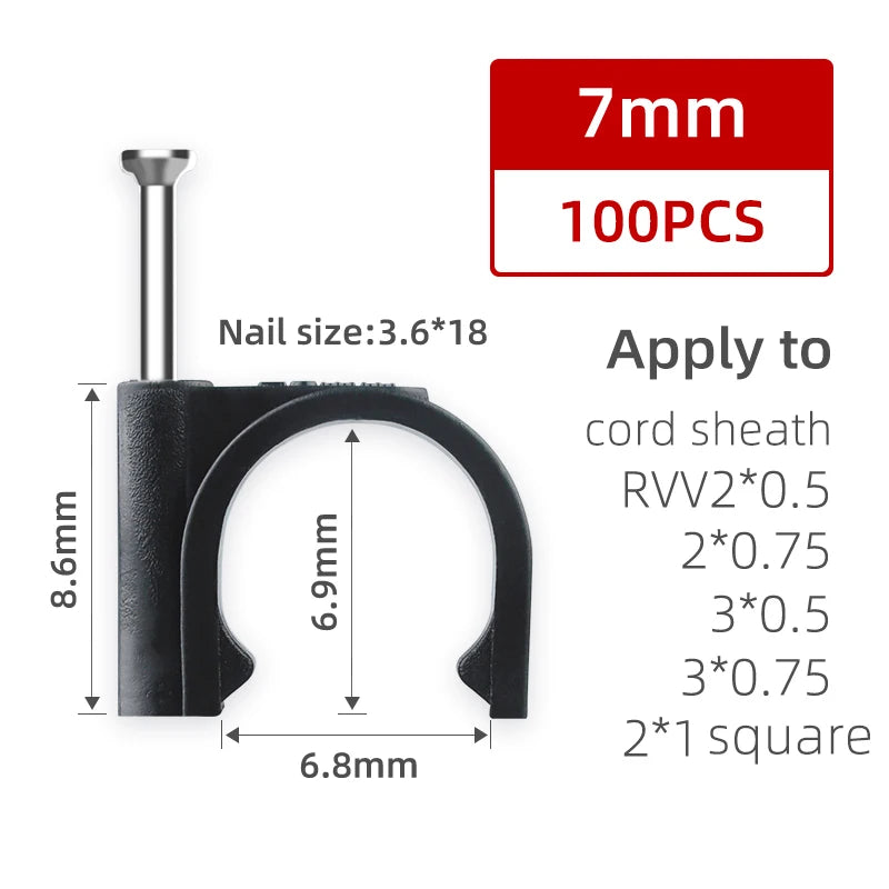 Sichere Kabelbefestigung: 100 schwarze PE-Rundkabel-Clips 4-14 mm Set