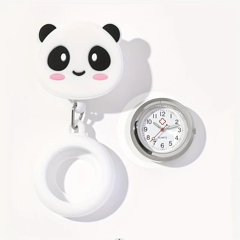 Niedliche Krankenschwester-Taschenuhr mit Panda - Weltzeit – dehnbares Band
