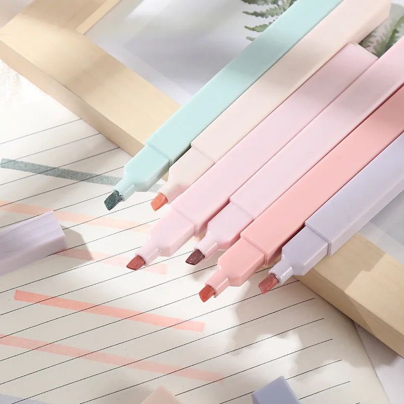 Kawaii Pastell Textmarker Set - 6 Farben für Schule und Notizen