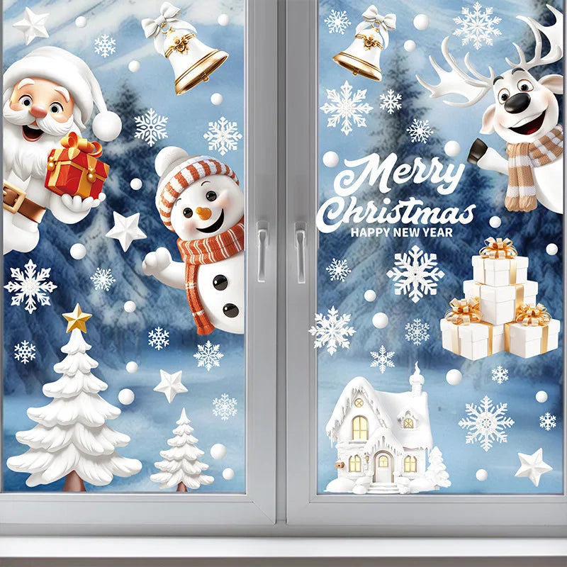 9-teiliges Weihnachts Fensteraufkleber Set mit Santa Claus, Rentier und Baum