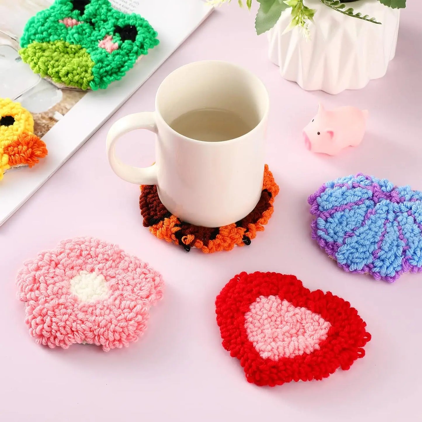 6-teiliges DIY Frosch Stanz-Nadel-Untersetzer-Set mit Filzgarnen