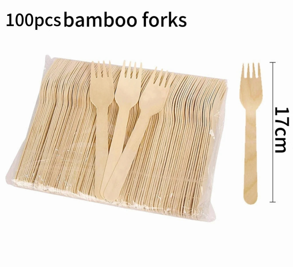 50/100 Stück Einweg Bambus Besteck Set – Nachhaltig - Biologisch Abbaubar