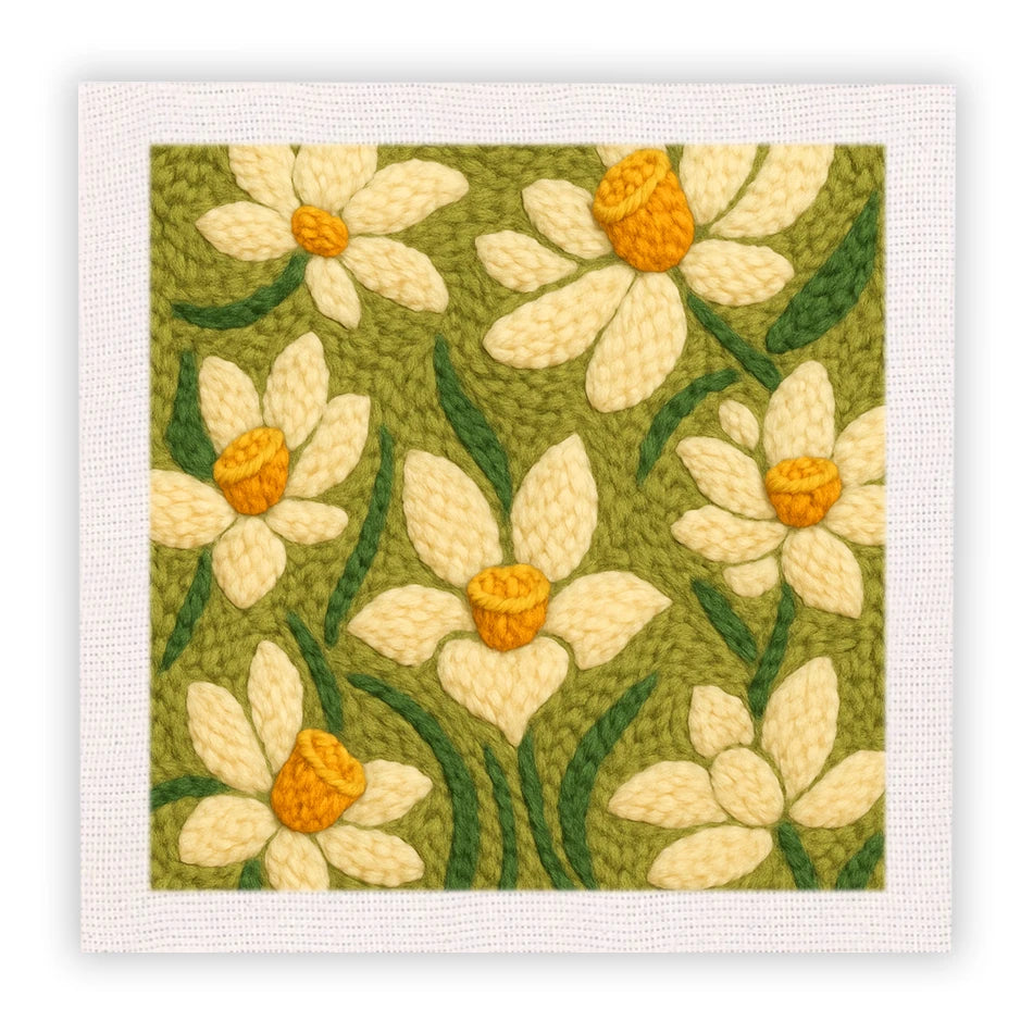 25x25cm Quadratisches Lochnadel-Set für Anfänger mit Rahmen Blumenmuster