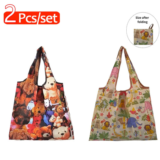 2er Set faltbare Nylon-Umhängetaschen für umweltbewusstes Shopping