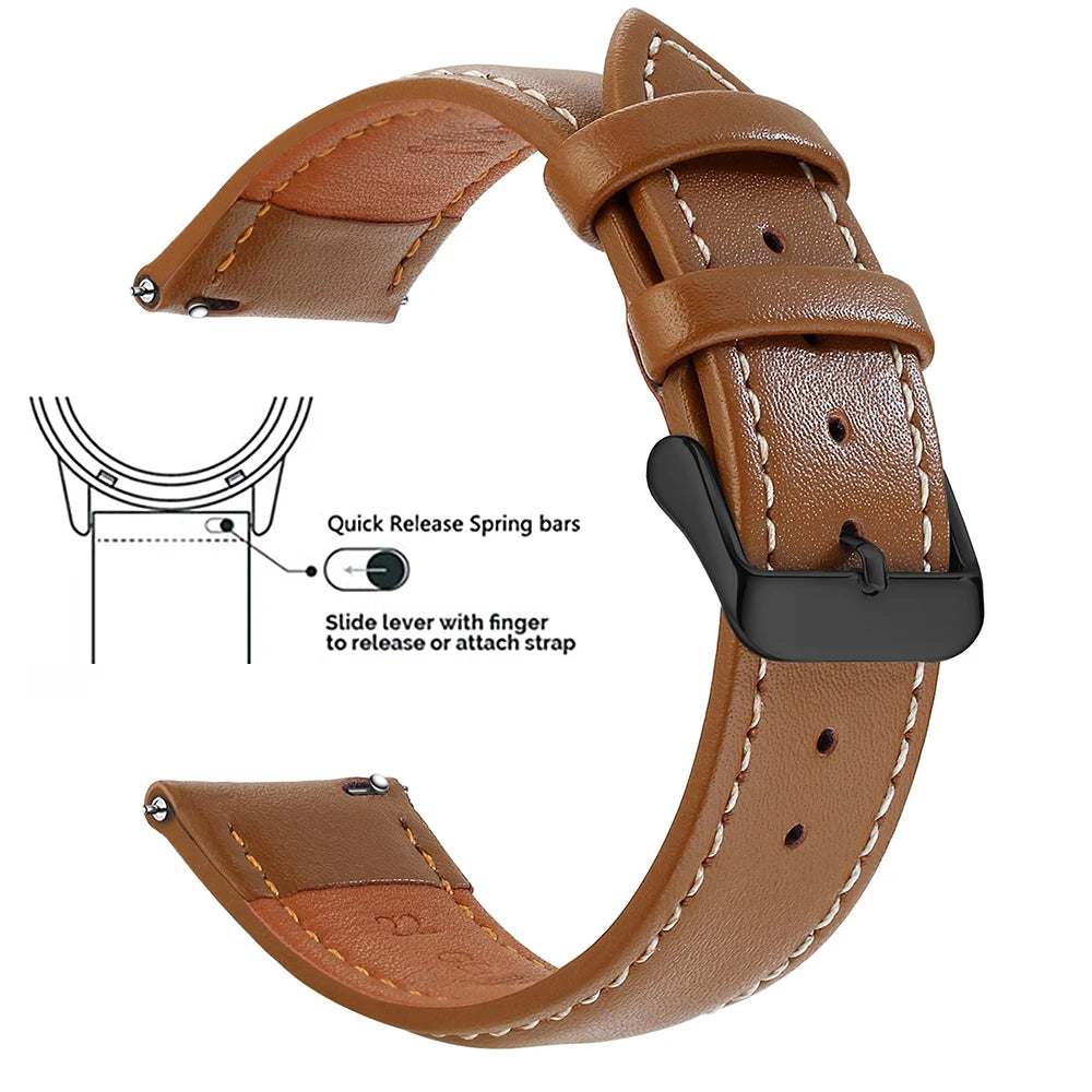 Echtleder Uhrenarmband Schnellverschluss 18/20/22mm für viele Smartwatches
