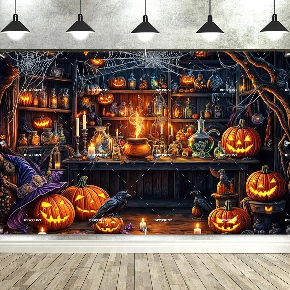 Halloween-Hintergrund mit Kürbis- und Fledermaus-Motiven für Partyfotos