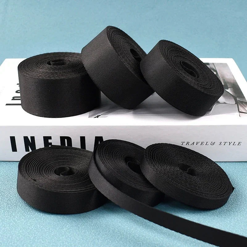 Schwarzes Nylon Gurtband 10-100mm für Taschen Gürtel Haustier Zubehör