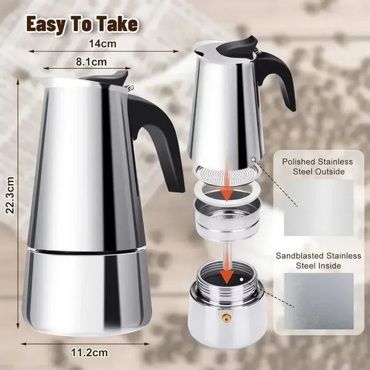Italienischer Edelstahl Moka Pot – Induktionstauglich, 50-600 ml, Aromatisch