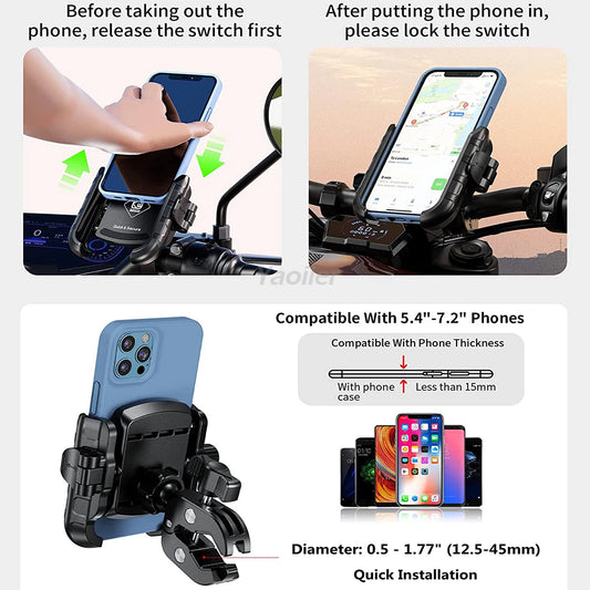 Motorrad Telefonhalterung mit 1s Schloss und 360° Rotation-Yabubest - Home & More