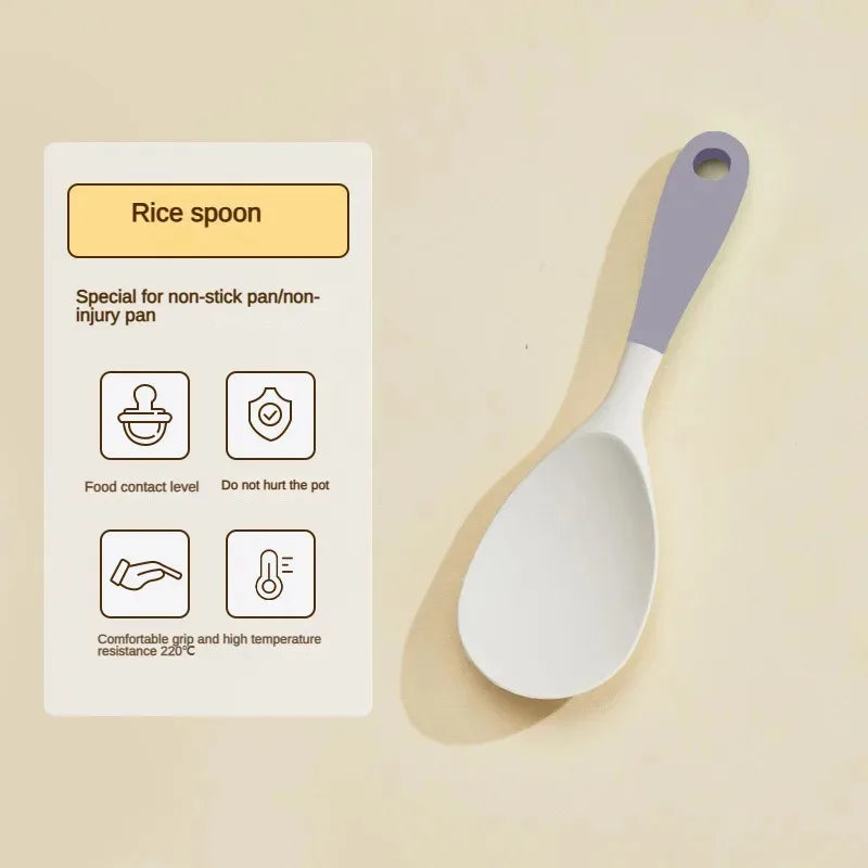 4-teiliges Silikon Küchenhelfer Set Grau Weiß Spatel Löffel Antihaft-Pfanne