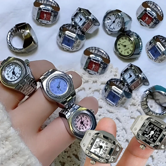 Mini Fingeruhr mit elastischem Band – Vintage Design für Damen - Herren