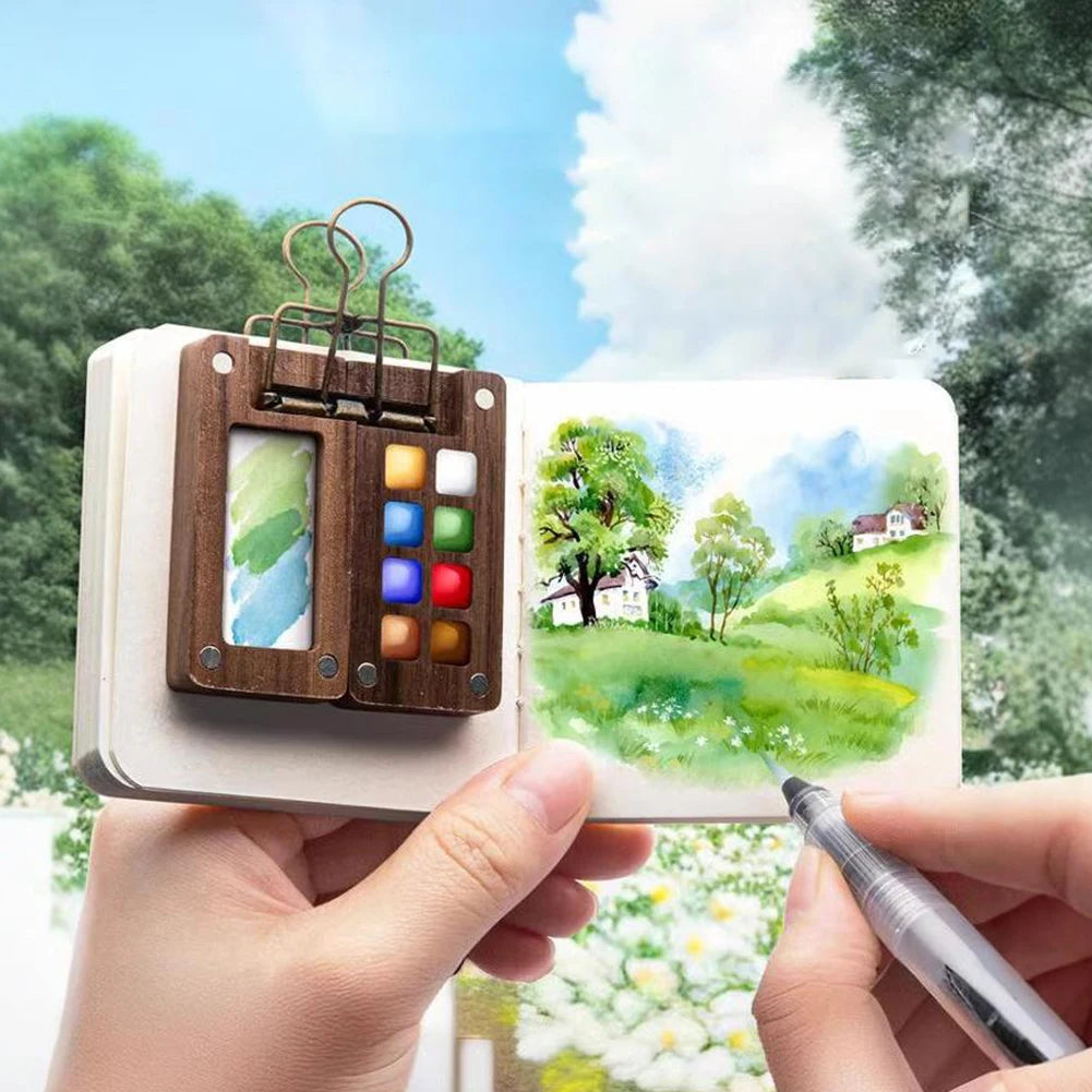 Tragbares Aquarell-Farbkasten-Set mit 8 bis 15 Farben, Mini-Palette