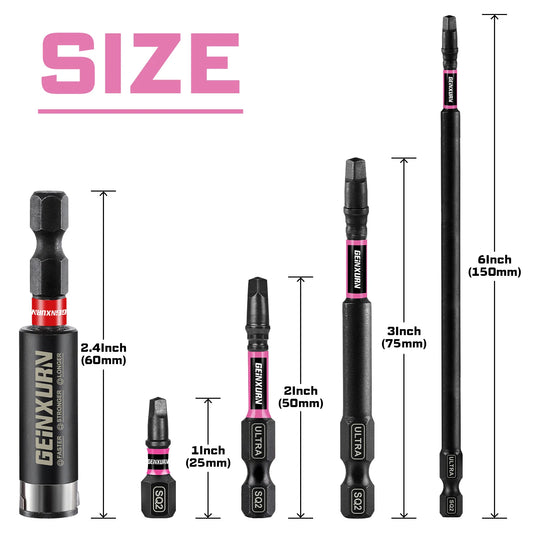 S2 Stahl Magnetisches Vierkant Schrauber-Bit-Set für Schlagschrauber