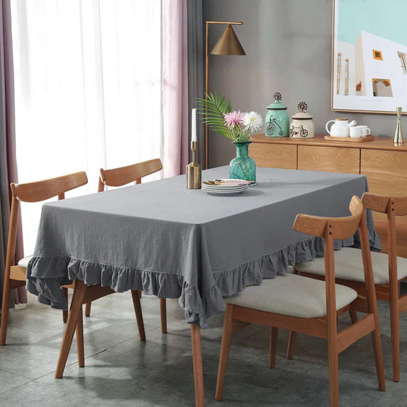Retro Tischdecke aus Baumwolle mit Rüschen – Waschbar