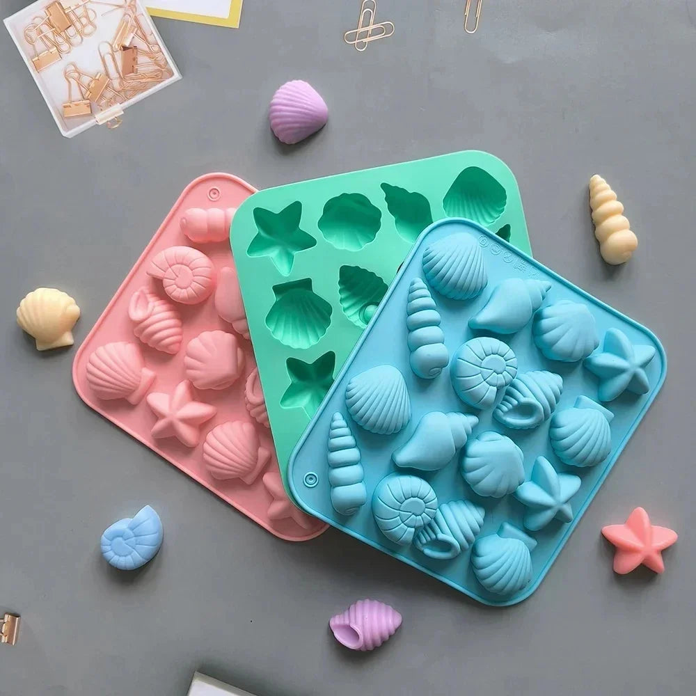 Silikonform 3D Muschel Meerestier 16 Mulden für Süßigkeiten und Kuchen