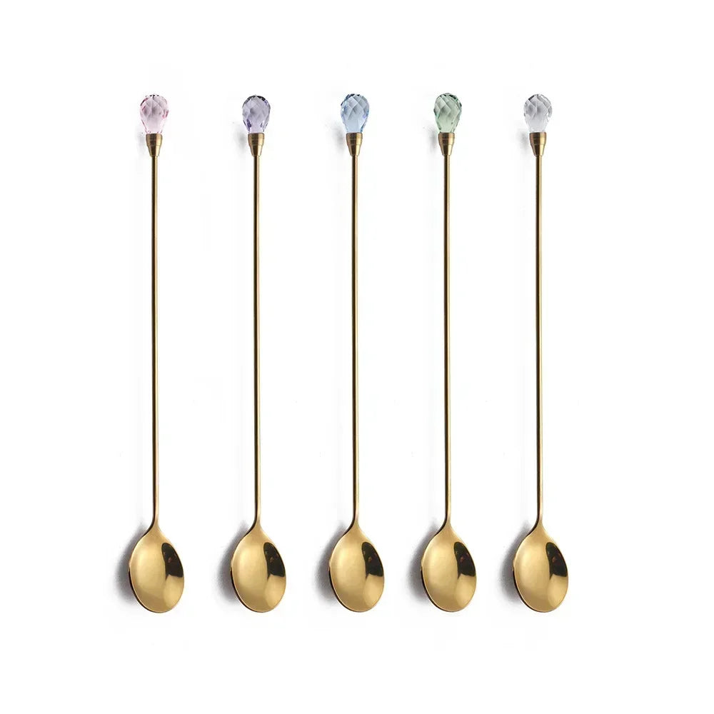 Elegantes 4er-Set Edelstahl-Diamant-Kaffeelöffel 18 cm – Perfekt für Kaffee & Dessert
