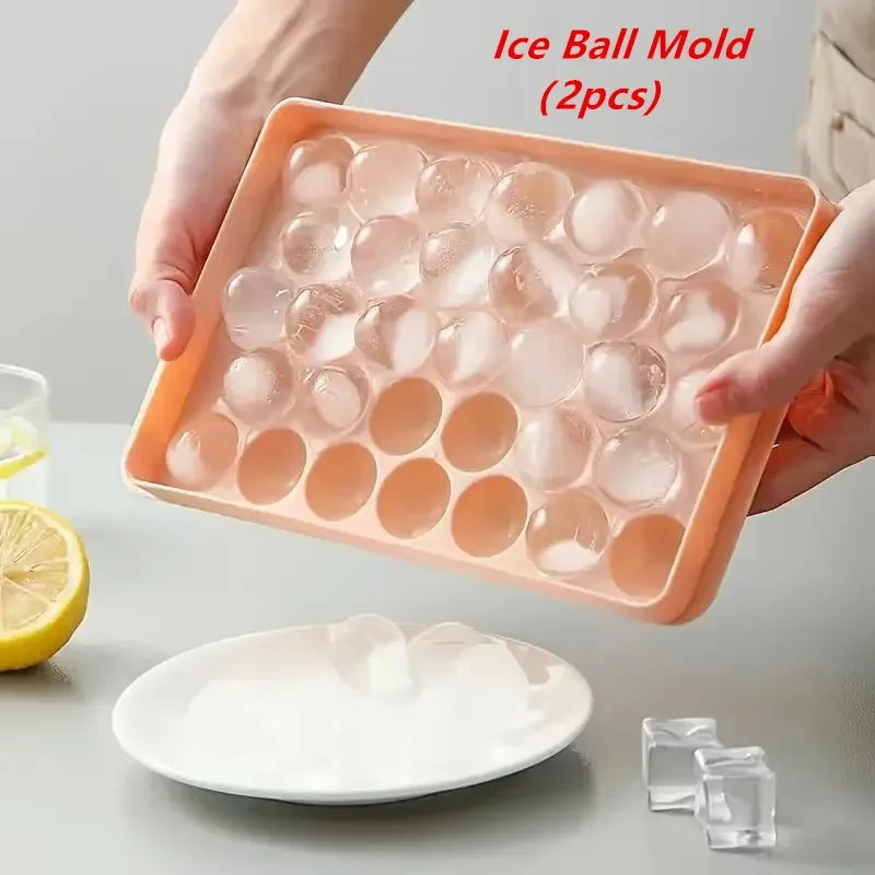 Stilvolle Eiswürfelschale mit Deckel – BPA-frei, runde Diamant-Eisbälle, 33 Stück