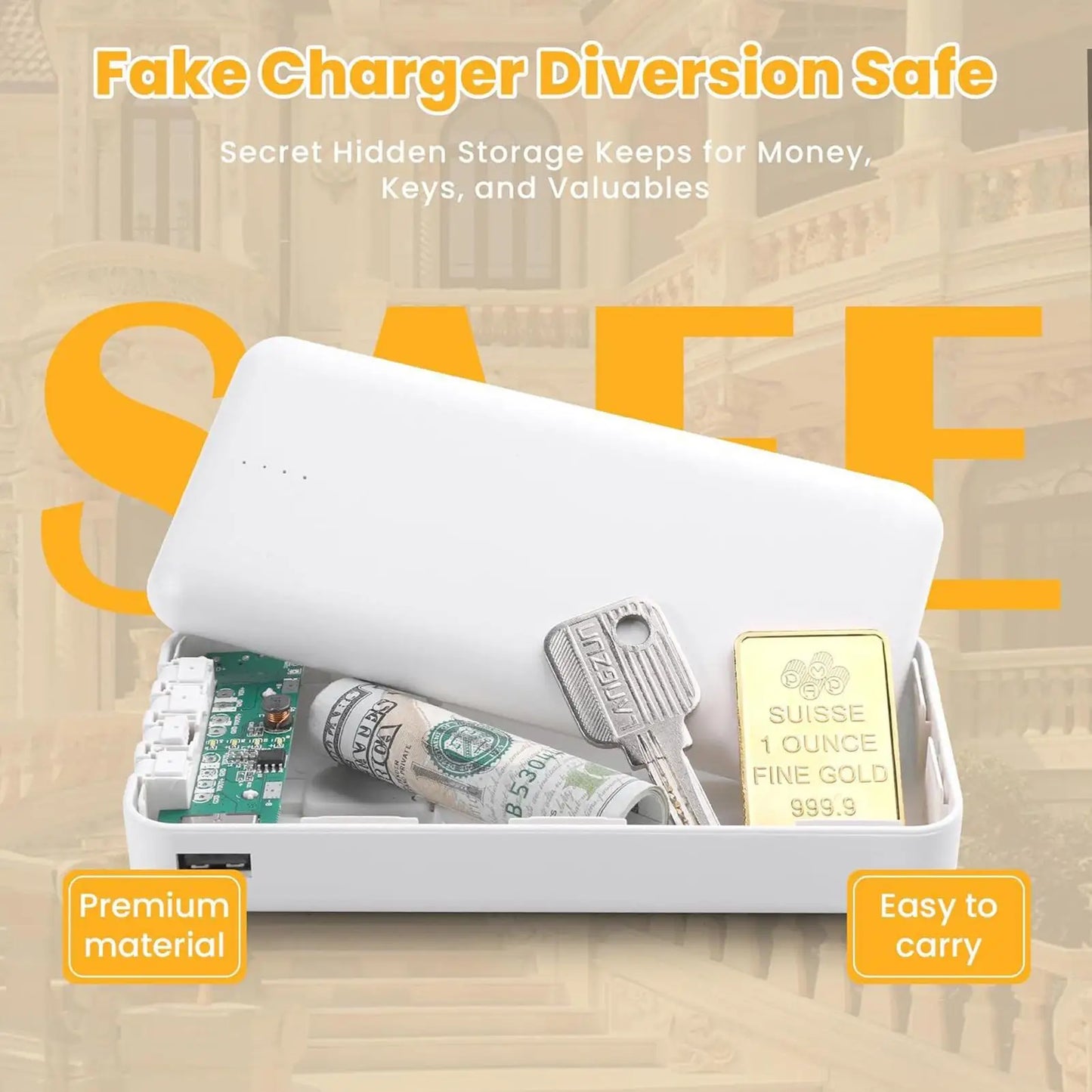 Versteckte Aufbewahrungsbox im Design einer Powerbank für Geld und Schmuck