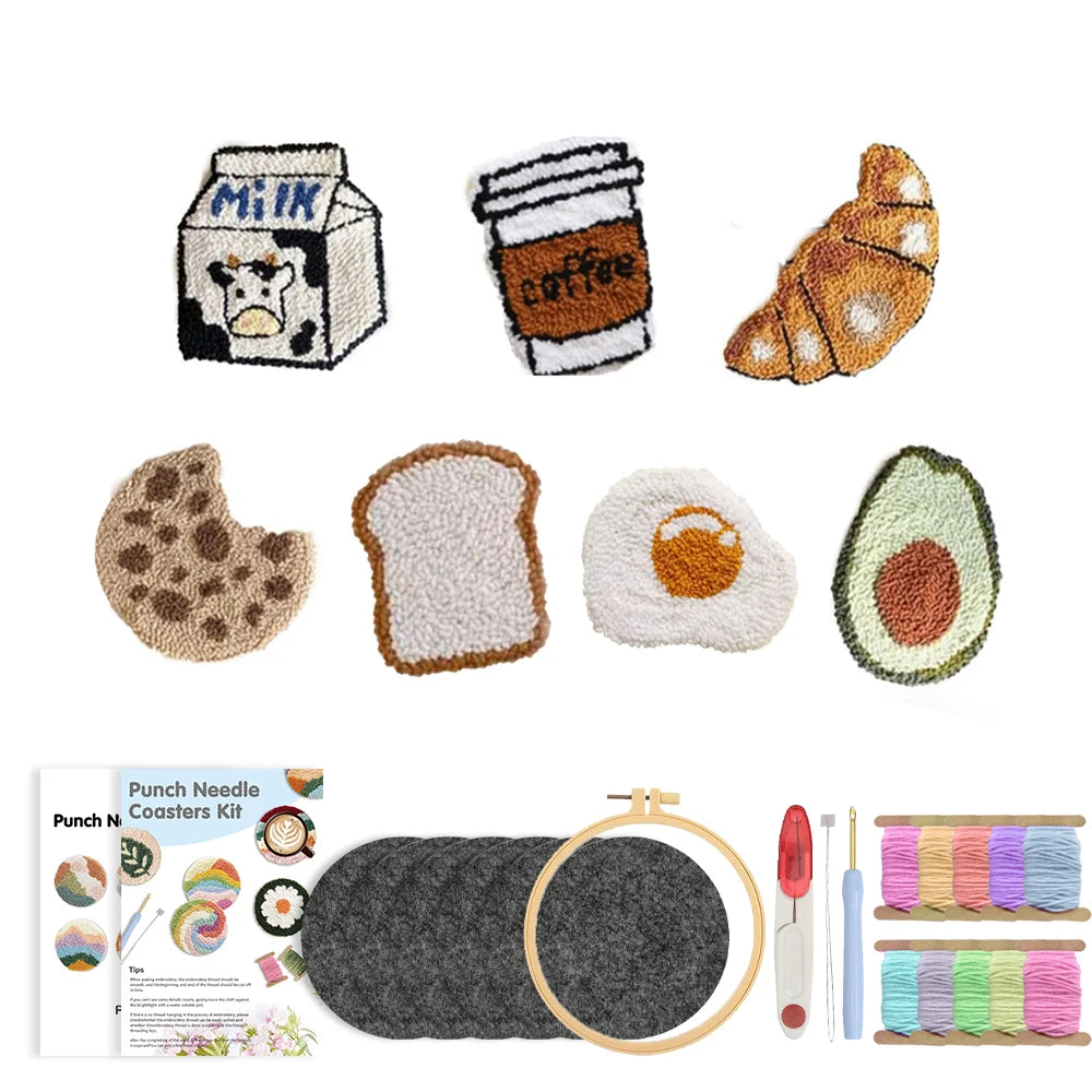Punch Needle Coaster Kit mit selbstklebendem Filzgarn für Anfänger