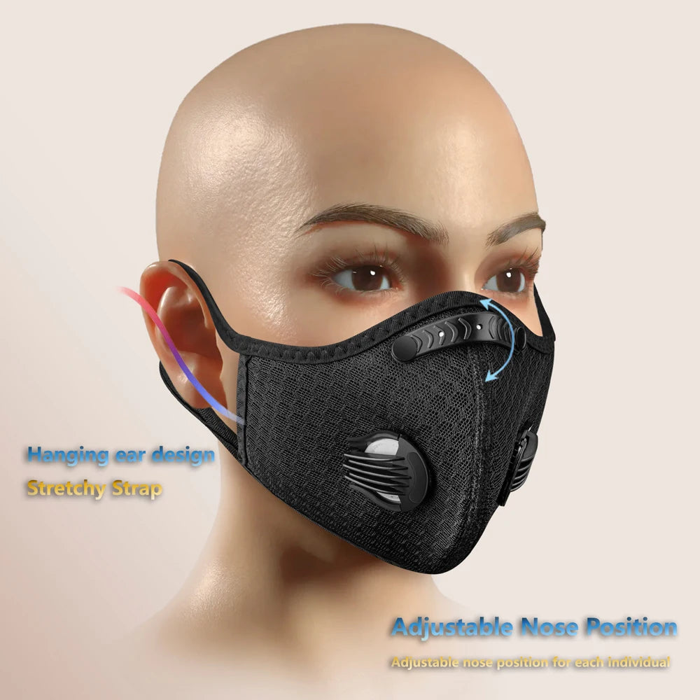 Atmungsaktive Sportmaske mit Aktivkohlefilter – waschbar, wiederverwendbar, Komfort für Männer